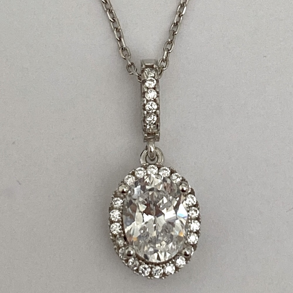925 silver oval cz stones necklace - Picture 1 of 6